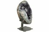 14.8" Amethyst Geode w/ Calcite on Metal Stand - Dark Purple Crystals - #199675-3